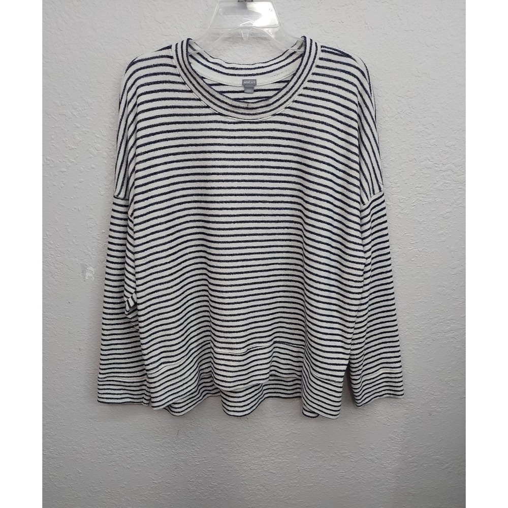 Aerie Sweater Women XL Blue White Striped Boxy Long Sleeve Rounded Neck Oversize - Picture 1 of 9